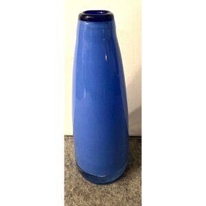Blue 6.5" Glass encased Blown Glass Vase Edged in Dark Blue on Top  #3267